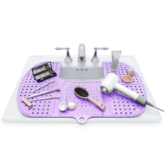 Picture of Sink Topper Foldable Sink Cover - Silicone Beauty Makeup Brush Cleaning Mat - Hot Tools Organizer - Bathroom Must Have Accessory for Extra Space & Storage Saver - Traveling - Large lavender