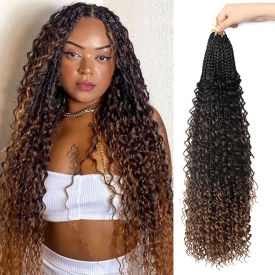 Picture of Goddess Box Braids Crochet Hair With Curly Ends 24 Inch Bohomian Box Braids Crochet Braids 8 Packs 3X Crochet Braids Synthetic Braiding Hair Extension for Black Women (24 Inch (Pack of 8), 1B-4-30)………