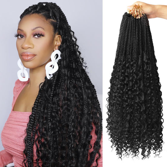 Picture of Goddess Box Braids Crochet Hair With Curly Ends 24 Inch Bohomian Box Braids Crochet Braids 8 Packs Crochet Braids Synthetic Braiding Hair Extension for Black Women (24 Inch (Pack of 8), #1)………