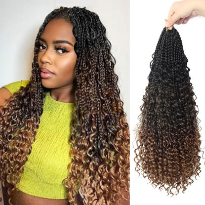 Picture of Goddess Box Braids Crochet Hair With Curly Ends 20 Inch Bohomian Box Braids Crochet Braids 8 Packs 3X Crochet Braids Synthetic Braiding Hair Extension for Black Women (20 Inch (Pack of 8), 1B-4-30)………