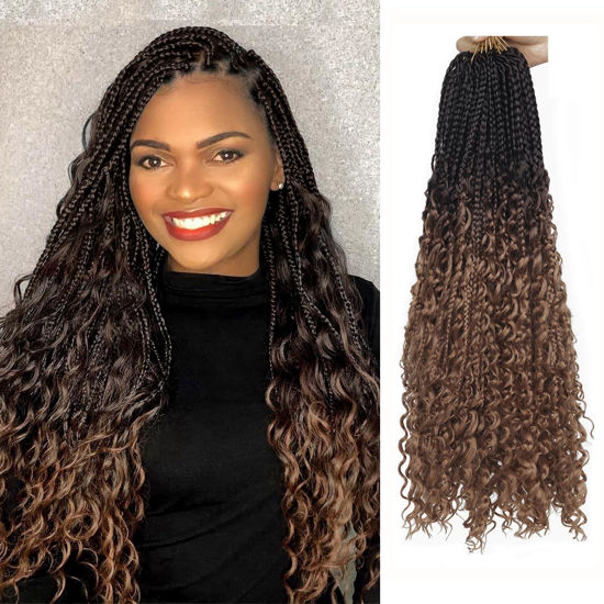 Picture of Goddess Box Braids Crochet Hair With Curly Ends 18 Inch Bohomian Box Braids Crochet Braids 8 Packs 3X Crochet Braids Synthetic Braiding Hair Extension for Black Women (18 Inch (Pack of 8), 4-30)……