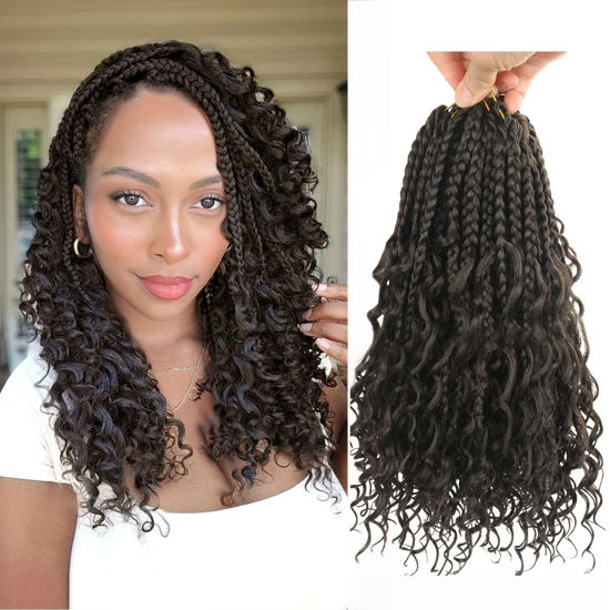 Picture of Goddess Box Braids Crochet Hair With Curly Ends 12 Inch Bohomian Box Braids Crochet Braids 8 Packs 3X Crochet Braids Synthetic Braiding Hair Extension for Black Women (12 Inch (Pack of 8), #4)…