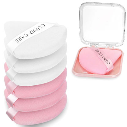 Picture of CUPID CARE 6 Pcs Triangle Powder Puff with 2 Travel Cases, Setting Powder Puffs for Face Powder and Foundation, Velour Makeup Puff for Loose Powder Body Powder, Skin-Friendly, Beauty Makeup Tools