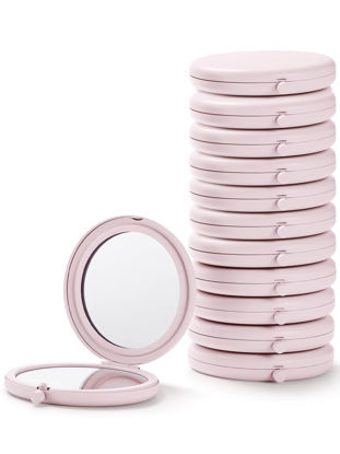 Picture of Getinbulk Compact Mirror Bulk, Pack of 12 Double-Sided 1X/2X Magnifying Metal Makeup Mirrors(Round, Pink Marshmallow)