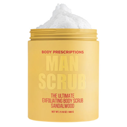 Picture of Body Prescriptions Men’s Exfoliating Body Scrub - Ultimate Skin Cleansing Wash in Jar with Twist-Top Lid, For All Skin Types, 21 Ounce (Pack of 1), Sandalwood