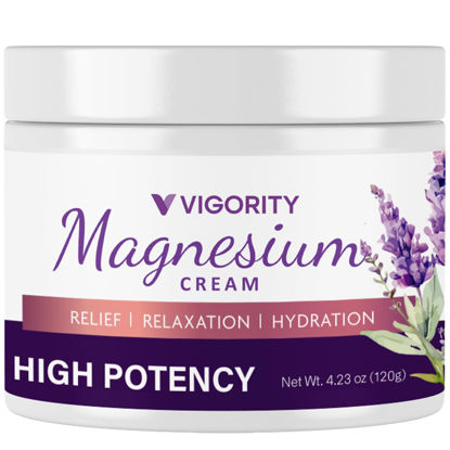 Picture of Vigority Magnesium Cream for Sleep: Magnesium Lotion for Leg Cramps - Soothing Magnesium with Lavender, Vitamin E and Shea Butter - Safe for Kids & Pregnant Individuals - 4.23 oz