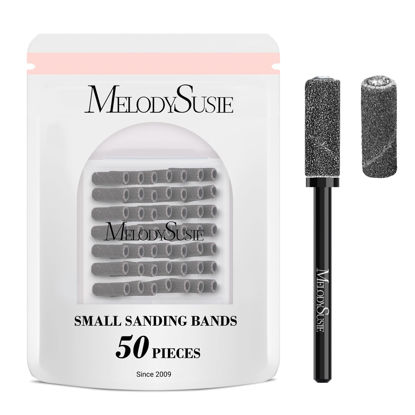 Picture of MelodySusie 50 Pcs Nail Drill Bits Small Sanding Bands with 3.1mm Mandrel Bit, 120 Medium Grit Nail File for Acrylic Nails Gel Manicures and Pedicure, Black