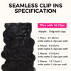 Picture of Lashey Seamless Clip in Hair Extensions Human Hair #1 Jet Black Body Wave Clip in Hair Extensions Real Human Hair 7pcs 110g 14 Inch PU Weft Natural Hair Extensions for Women