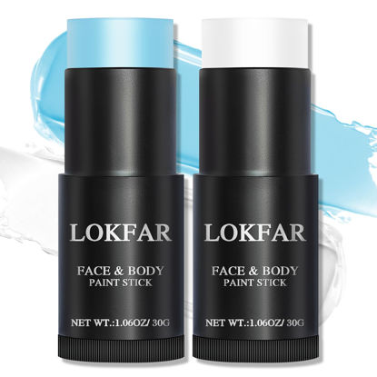 Picture of LOKFAR Light Blue and White Face Paint Halloween Makeup Kit, White Foundation Makeup Eye Black Stick, Blue White Face Makeup for Halloween Zombie Clown Vampire Avatar Sally Corpse Bride Joker Makeup