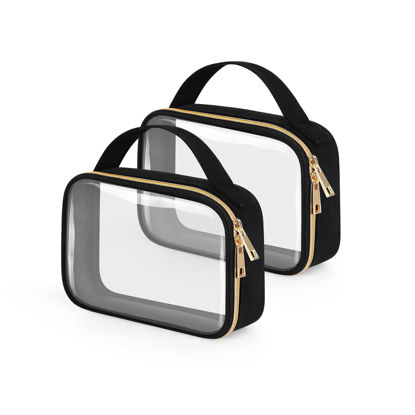 Picture of Wedama TSA Approved Toiletry Bag, 2 Pack Clear Makeup Bags with Handles, Quart Size Clear Toiletry Bags, PVC Clear Cosmetic Bags for Women and Men, Carry on Airport Airline Compliant Bag, Black