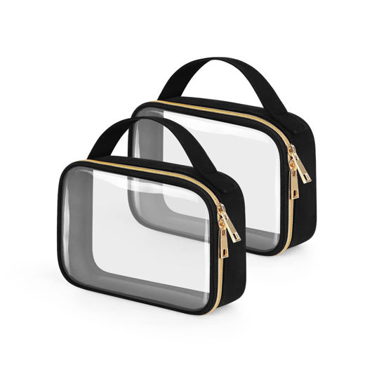 Picture of Wedama TSA Approved Toiletry Bag, 2 Pack Clear Makeup Bags with Handles, Quart Size Clear Toiletry Bags, PVC Clear Cosmetic Bags for Women and Men, Carry on Airport Airline Compliant Bag, Black