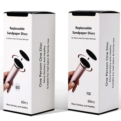 Picture of 120pcs Replaceable Sandpaper Refill Discs for Electric Foot File Callus Remover Dead Skin Removal (60pcs Rough 60 Grit, 60pcs Smooth 100 Grit)