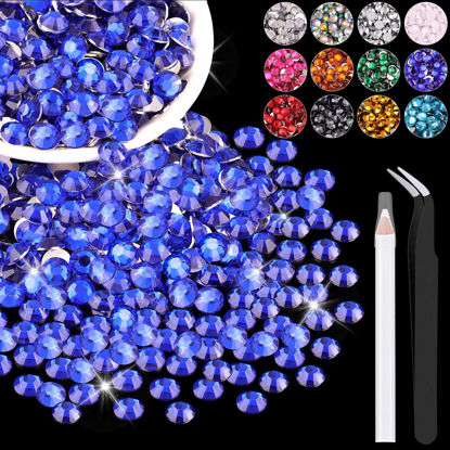 Picture of 1200PCS 6mm Resin Rhinestones in Bulk (Royal Blue), Bedazzling Flatback Crystals for Crafts DIY Nail Decoration, Gems Charms for Tumbler Shoes Clothing Fabric with Pickup Pen and Tweezers