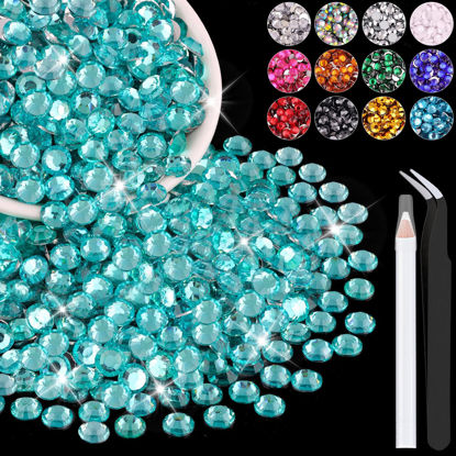 Picture of 2500PCS 5mm Resin Rhinestones in Bulk (Lake Blue/Aquamarine), Bedazzling Flatback Crystals for Crafts DIY Nail Decoration, Gems Charms for Tumbler Shoes Clothing Fabric with Pickup Pen and Tweezers