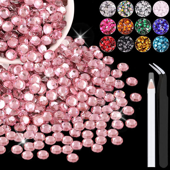 Picture of 1200PCS 6mm Resin Rhinestones in Bulk (Dark Pink), Bedazzling Flatback Crystals for Crafts DIY Nail Decoration, Gems Charms for Tumbler Shoes Clothing Fabric with Pickup Pen and Tweezers