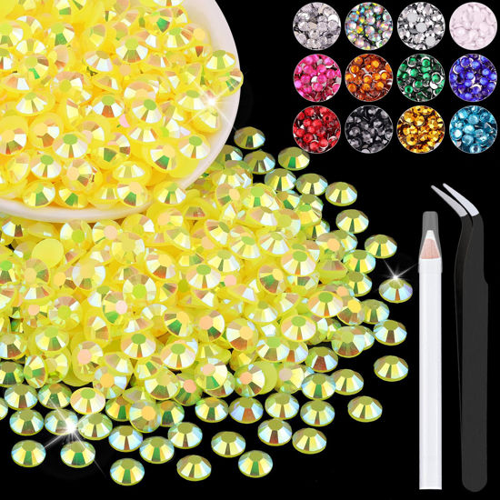 Picture of 2500PCS 5mm Resin Jelly Rhinestones in Bulk (Lemon Yellow AB), Bedazzling Flatback Crystals Rhinestones for Crafting DIY Nail Decoration, Gems Diomand Charms for Tumbler Shoes Clothing Fabric