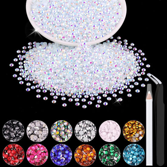 Picture of 5000PCS 2mm Resin Jelly Rhinestones in Bulk (White AB), Bedazzling Flatback Crystals Rhinestones for Crafting DIY Nail Decoration, Gems Diomand Charms for Tumbler Shoes Clothing Fabric
