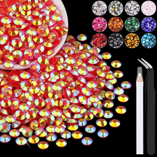 Picture of 2500PCS 5mm Resin Jelly Rhinestones in Bulk (Red AB), Bedazzling Flatback Crystals Rhinestones for Crafting DIY Nail Decoration, Gems Diomand Charms for Tumbler Shoes Clothing Fabric