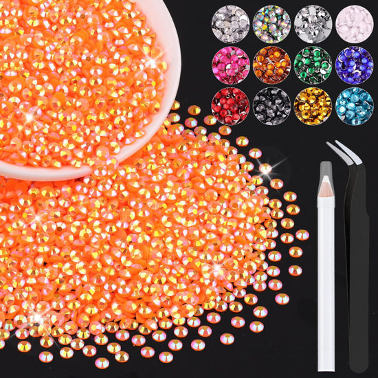 Picture of 5000PCS 3mm Resin Jelly Rhinestones in Bulk (Orange AB), Bedazzling Flatback Crystals Rhinestones for Crafting DIY Nail Decoration, Gems Diomand Charms for Tumbler Shoes Clothing Fabric