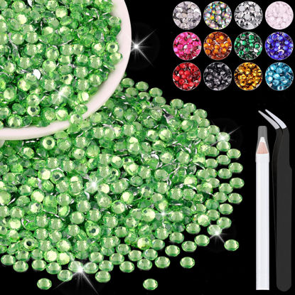 Picture of 4000PCS 4mm Resin Rhinestones in Bulk (Light Green), Bedazzling Flatback Crystals for Crafts DIY Nail Decoration, Gems Charms for Tumbler Shoes Clothing Fabric with Pickup Pen and Tweezers