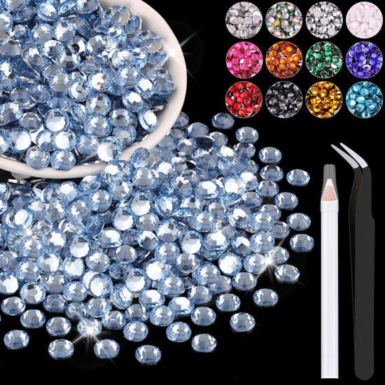 Picture of 1200PCS 6mm Resin Rhinestones in Bulk (Light Blue), Bedazzling Flatback Crystals Rhinestones for Crafting DIY Nail Decoration, Gems Diomand Charms for Tumbler Shoes Clothing Fabric