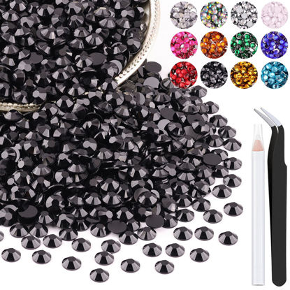 Picture of 1200PCS 6mm Resin Rhinestones in Bulk (Black), Bedazzling Flatback Crystals for Crafts DIY Nail Decoration, Gems Charms for Tumbler Shoes Clothing Fabric with Pickup Pen and Tweezers