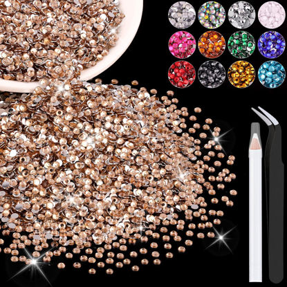 Picture of 5000PCS 3mm Resin Rhinestones in Bulk (Champagne), Bedazzling Flatback Crystals for Crafts DIY Nail Decoration, Gems Charms for Tumbler Shoes Clothing Fabric with Pickup Pen and Tweezers