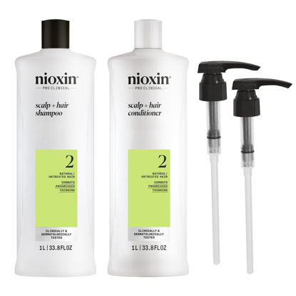 Picture of Nioxin System 2 Shampoo & Conditioner Prepack, Natural Treated Hair with Progressed Thinning, Pumps Included, 33.8 fl oz (Packaging May Vary)
