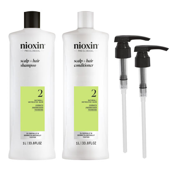 Picture of Nioxin System 2 Shampoo & Conditioner Prepack, Natural Treated Hair with Progressed Thinning, Pumps Included, 33.8 fl oz (Packaging May Vary)