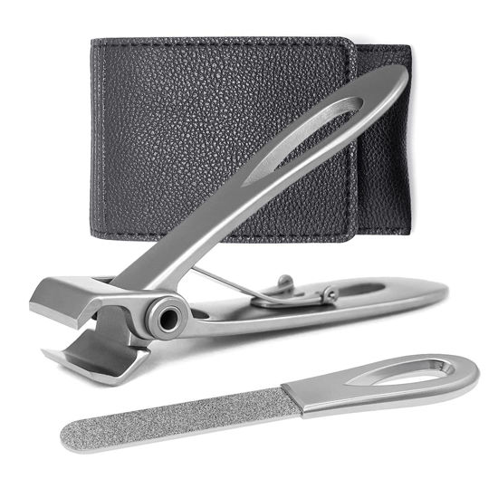 Picture of VOGARB Nail Clippers for Thick Nails Wide Jaw Opening Large Straight Blades Flat Edge Fingernail Toenail Cutter with Nail File Set for Men,Women,Adult,Seniors,Stainless Steel(Flat Edge-S)