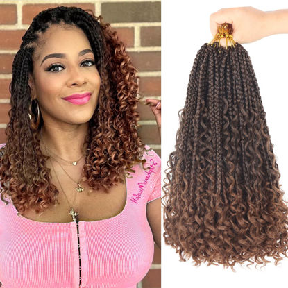 Picture of Goddess Box Braids Crochet Hair With Curly Ends 14 Inch Bohomian Box Braids Crochet Braids 8 Packs 3X Crochet Braids Synthetic Braiding Hair Extension for Black Women (14 Inch (Pack of 8), T1B 30)