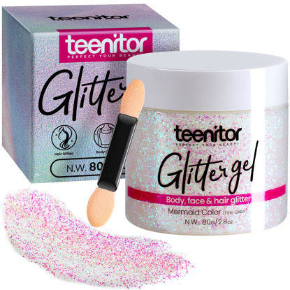 Picture of Teenitor Body Glitter, Holographic White Glitter, Body Glitter Gel, Hair Glitter Face Glitter, Glitter for Body Face Makeup Hair, Eye Glitter Glitter for Face Body Makeup