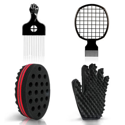 Picture of Selalu Curl Sponge Set with Glove, Metal Brush Pick and Twist Comb for Men and Women
