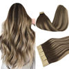 Picture of DOORES Human Hair Extensions Tape in Balayage Chocolate Brown to Honey Blonde 14 Inch 20pcs 50g Remy Tape in Hair Extensions Straight Seamless Skin Weft Tape Hair Extensions