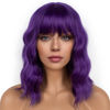 Picture of LANCAINI Dark Purple Short Bob Wigs with Bangs for Women Loose Wavy Wig Curly Wavy Shoulder Length Bob Synthetic Cosplay Wig for Girl Colorful Costume Wigs