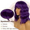 Picture of LANCAINI Dark Purple Short Bob Wigs with Bangs for Women Loose Wavy Wig Curly Wavy Shoulder Length Bob Synthetic Cosplay Wig for Girl Colorful Costume Wigs