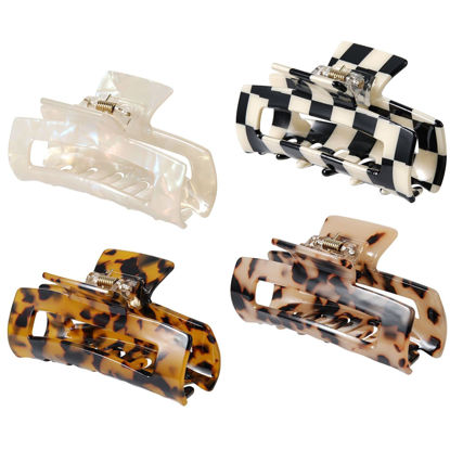 Picture of 4Pcs Hair Claw Clips, Acetate Hair Banana Barrettes, French Butterfly Jaw Clips, Mermaid Color Crab Hairpin, Leopard Print Stylish Hair Accessories for Women Girls (4 Pcs)