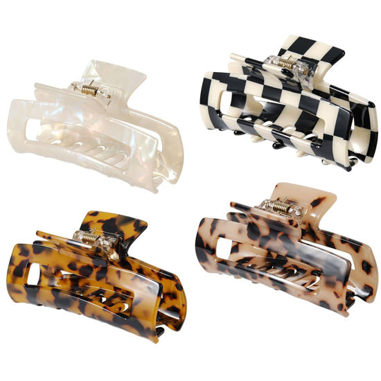 Picture of 4Pcs Hair Claw Clips, Acetate Hair Banana Barrettes, French Butterfly Jaw Clips, Mermaid Color Crab Hairpin, Leopard Print Stylish Hair Accessories for Women Girls (4 Pcs)