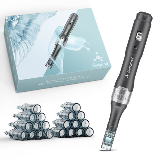 Picture of Professional Cordless Microneedling Pen with 20 Replacement Cartridges - Adjustable Micro Needling Professional Microneedle Machine,6pcs 16pin+6pcs 36pin+6pcs 42pin+2pcs Nano.Black