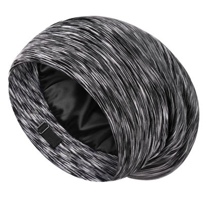 Picture of LULUSILK Mulberry Silk Lined Sleep Cap, No More Frizzy Tangled Hair, Stay On Silk Hair Wrap for Sleeping with Adjustable Strap, Silk Bonnet for Women and Men, Assorted Color Dark Grey, Pack of 1