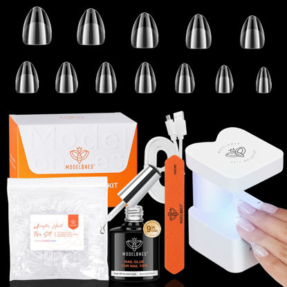 Picture of modelones Gel X Nail Kit, Extra Short Almond Gel x Nail Tips, 9-in-One Nail Glue & Portable U V Nail Lamp, 216Pcs 12Sizes Acrylic False Nails Tip Press On Nail Extension DIY Nails Art Gift for Women