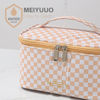Picture of Meiyuuo Travel Makeup Bag Checkered Multi Color Portable Small Cosmetic Bags for Women Zipper Pouch Toiletry Bag Make up Organizer Waterproof Cute (Chess Plaid Khaki Beige)