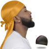 Picture of ForceWave Silky Durag for Men Wave Cap Satin Dorag for Men Women 360 Wave (Gold)