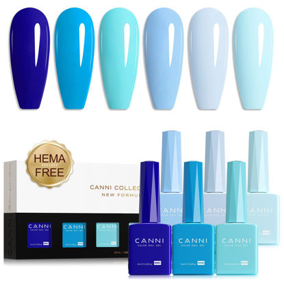 Picture of CANNI Gel Nail Polish Set, 6Pcs 9ML Baby Blue Royal Light Blue Gel Nail Polish Aquarius Water Ocean Collection Summer Soak Off UV LED Kits DIY Nail Art Manicure Home Nail Salon