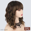 Picture of AISI HAIR Synthetic Curly Bob Wig with Bangs Natural Brown with Blonde Highlight Short Wavy Hair for Women Natural Looking Heat Resistant Bob Wigs