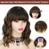 Picture of AISI HAIR Synthetic Curly Bob Wig with Bangs Natural Brown with Blonde Highlight Short Wavy Hair for Women Natural Looking Heat Resistant Bob Wigs