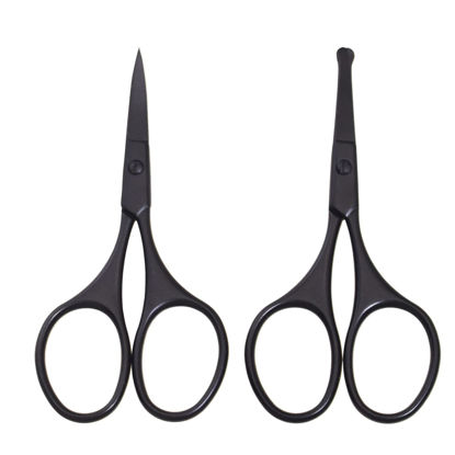 Picture of Motanar Multicolor Professional Grooming Scissors for Personal Care Facial Hair Removal and Ear Nose Eyebrow Trimming Stainless Steel Fine Straight Tip Scissors 3.9 Inch (Black Set D)