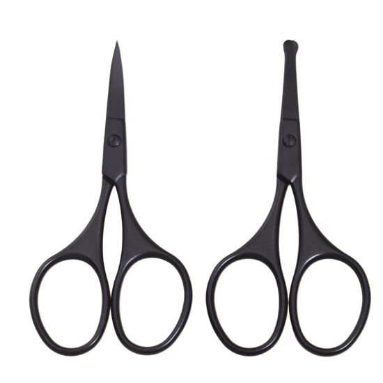 Picture of Motanar Multicolor Professional Grooming Scissors for Personal Care Facial Hair Removal and Ear Nose Eyebrow Trimming Stainless Steel Fine Straight Tip Scissors 3.9 Inch (Black Set D)