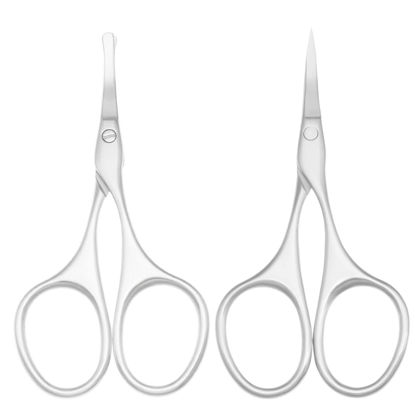Picture of Motanar Multicolor Professional Grooming Scissors for Personal Care Facial Hair Removal and Ear Nose Eyebrow Trimming Stainless Steel Fine Straight Tip Scissors 3.9 Inch (Curved Silver Set)