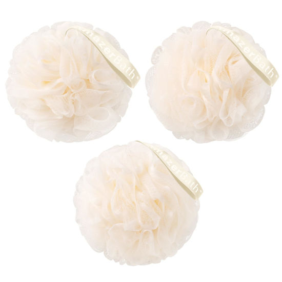 Picture of AmazerBath Loofah Sponge, Shower Loofah 60g/PCS - Body Scrubber Loofa Set of 3 Cream Color, Bath Sponge for Men and Women